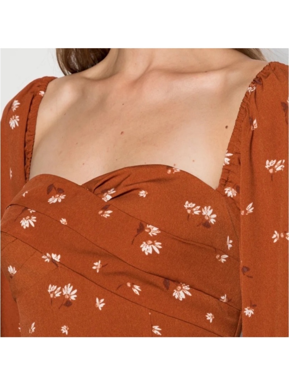Abercrombie & Fitch Long Sleeve Draped Bodice Mini Dress Large Orange Spice - Picture 3 of 16